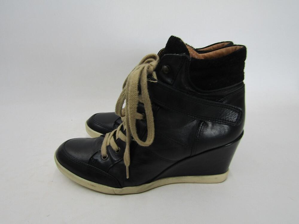 ALDO Womens Size 7.5 M Black Leather Wedge Laces Ankle Fashion Boots